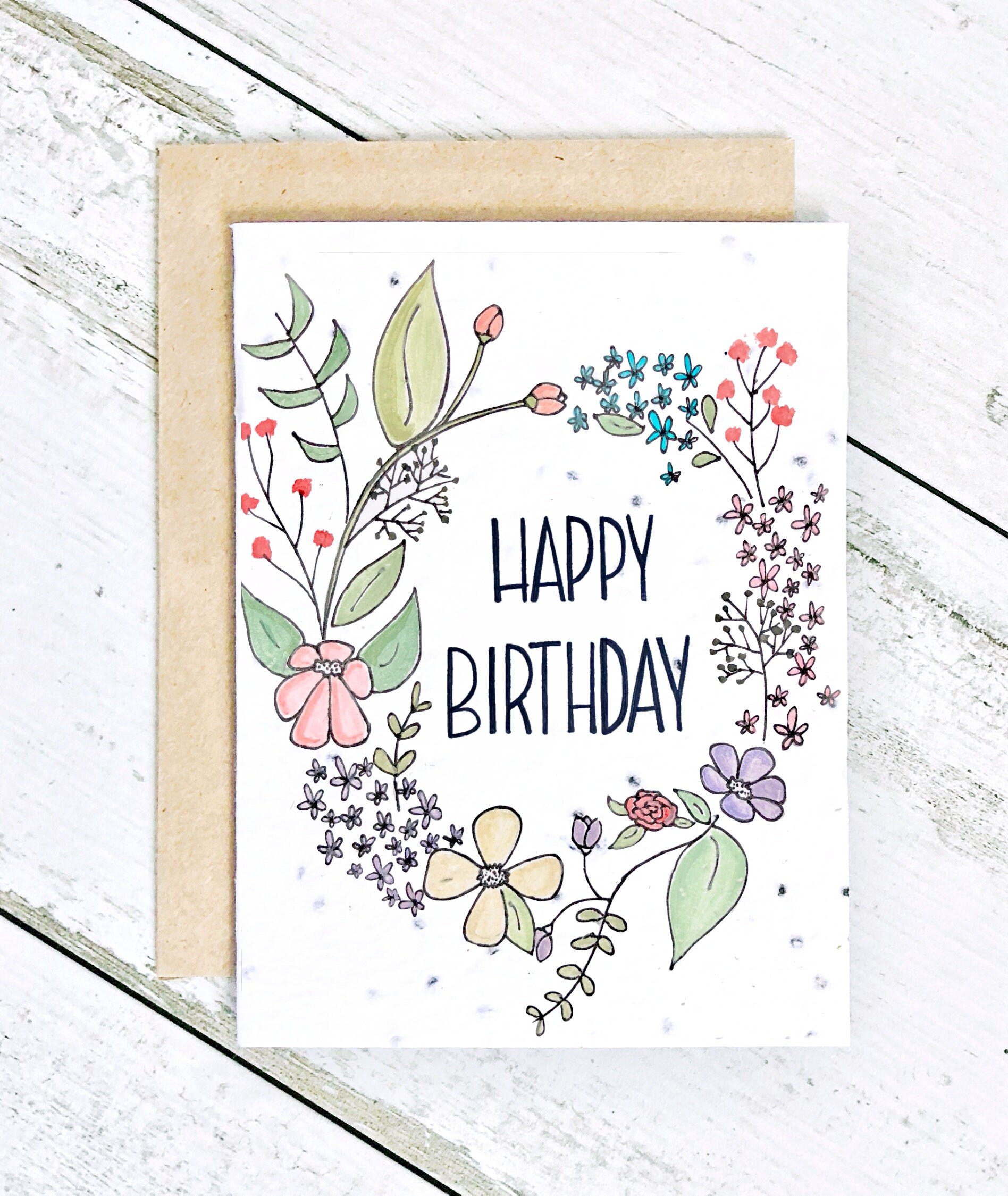 Plantable Hand Drawn Birthday Card. Biodegradable - Etsy Finland