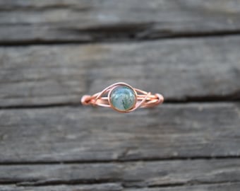 moss agate ring three tiny gemstones ring Moss agate wire wrapped ring wire wrapped crystal rings gold and green ring non tarnish ring