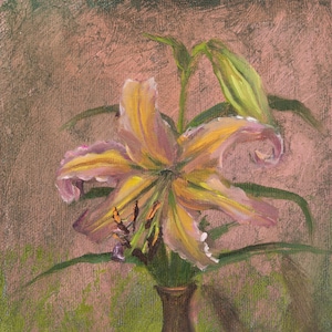 Original Lily Oil Painting: Fine Art Floral Still Life, 5x7&quot;, NOT A PRINT