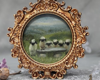 アンティークの金箔フレーム入りオリジナル馬油絵、馬の優雅さの響き