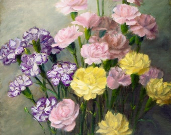Original Carnation Oil Painting: Dutch Style Floral Still Life