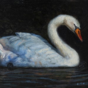 Original Swan Oil Painting on Canvas, White Swan Oil Painting, Wildlife Artwork, Classic Fine Art, Gallery Wall Fine Art Unique Deco