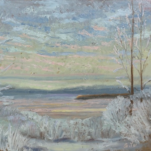 Original Winter Frost Oil Painting: Tonal Landscape Art, Signed, NOT A PRINT