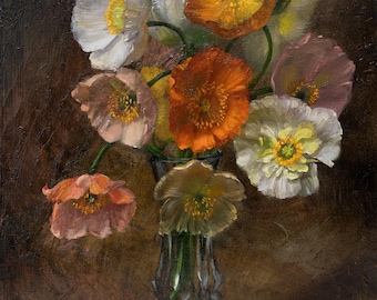 Iceland Poppy Oil Painting, Original Floral Still Life, Gallery Wall Art, NOT A PRINT