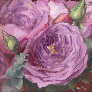 Original Purple Rose Oil Painting, Impressionistic Realism Oil Painting, Classic Fine Art, Flower Oil Painting, original art