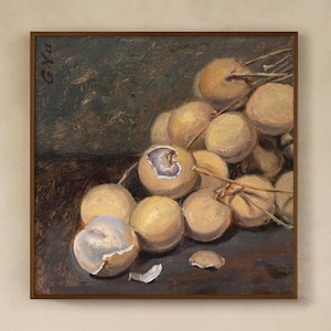 Longan Fruit Oil Painting: Vintage Still Life Art, 6x6