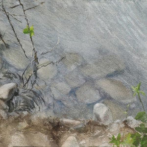 Original Watercolor Painting At the Pond Landscape Watercolor Artwork in Realistic Painting Style, House Decor, Classic Watercolor Painting