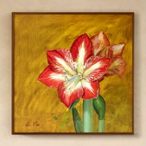 Original Flower Oil Painting Amaryllis Oil Painting, Red Amaryllis Flower Bloomaker, Giant Amaryllis, Classic Art, Dutch Flower Painting