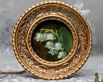 Peinture de muguet : Art floral à l'huile encadré, fleur de naissance de mai, PAS UNE IMPRESSION