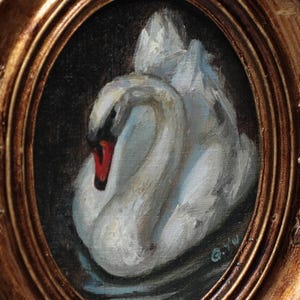 Original Swan Oil Painting Framed, Detailed Realistic Rendering, Vintage Style Golden Frame, Unique Gallery Wall Art Deco, Made to order