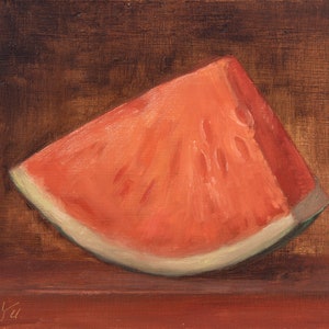 Original Watermelon Oil Painting, Still Life Art, Classical Painting and Vintage Painting Style, Kitchen Wall Fine Art Deco, NOT A PRINT