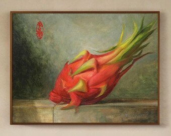 Dragon Fruit Oil Painting: Dutch Still Life Fine Art (9x12), NOT A PRINT