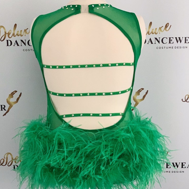 Emerald green jazz dance costume with feathers Etsy