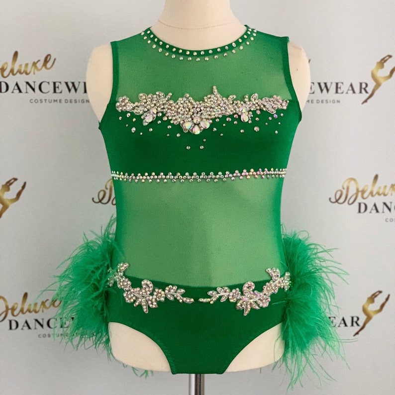 Emerald Green Jazz Dance Costume With Feathers Etsy