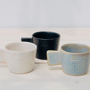 Ceramic Mug Set of 3 Mug with Dots Unique Pottery Mug Handmade Coffee Mugs Stoneware Ceramics Tea Mug Greek Ceramics Pottery image 1