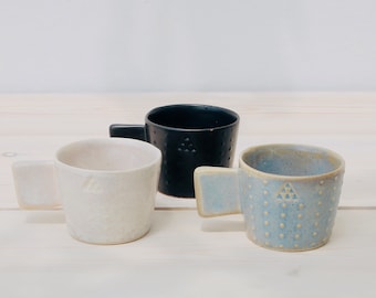 Keramikbecher 3er Set | Tasse mit Punkten | Einzigartige Keramik Tasse Handmade | Kaffeetassen | Steingut | Keramik | Teetasse | Griechische Keramik | Keramik