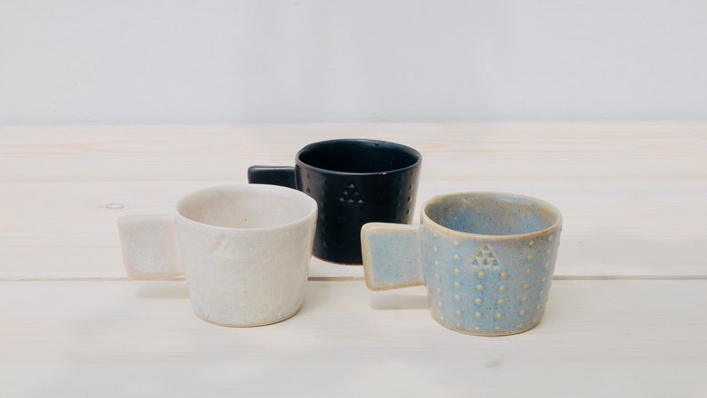 Ceramic Mug Set of 3 Mug with Dots Unique Pottery Mug Handmade Coffee Mugs Stoneware Ceramics Tea Mug Greek Ceramics Pottery image 1