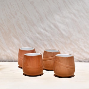 Handmade Ceramic Stoneware Cup Set: Artisan Greek Pottery Engraved Tumblers