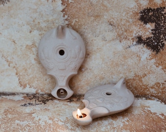 Ceramic Oil Lamp | Jewish Oil Lamp | Handmade Pottery | Ancient Replica | Holy Land Oil Lamp | Ceramics | Collectible Ceramics | Lighting