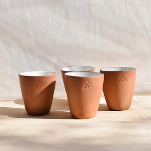 Handmade Ceramic Stoneware Wine Cups Set: Small Tumblers for Wine or Tea, Minimalist Pottery Tableware