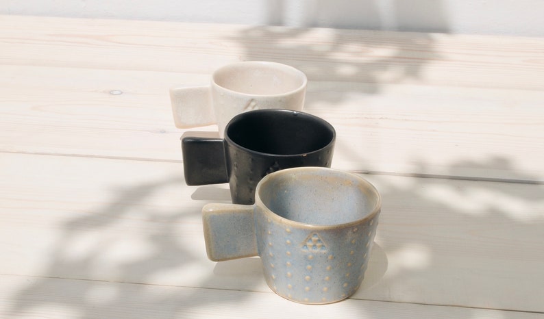 Ceramic Mug Set of 3 Mug with Dots Unique Pottery Mug Handmade Coffee Mugs Stoneware Ceramics Tea Mug Greek Ceramics Pottery image 3