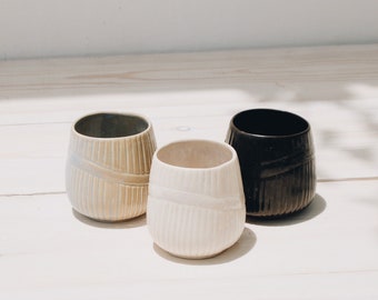 Ceramic Cups Set of 3 | Tumbler | Pottery Handmade | Greek Ceramics | Stoneware Cup | Barware | Drinkware Ceramics | Cups No Handle | Home