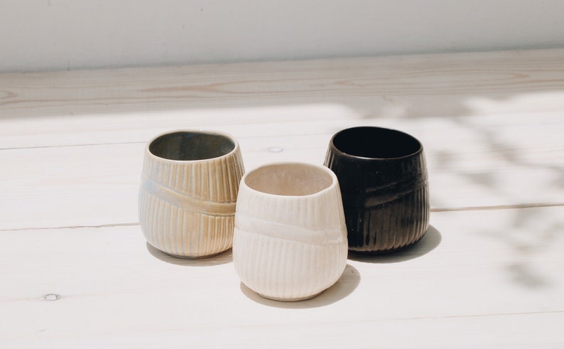 Ceramic Cups Set of 3 Tumbler Pottery Handmade Greek Ceramics Stoneware Cup Barware Drinkware Ceramics Cups No Handle Home image 1