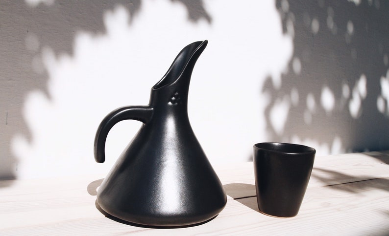 Ceramic Wine Pitcher Handmade Pottery Minimalist Drink Ware Ceramic Bar Ware Tableware Home Ceramics Black