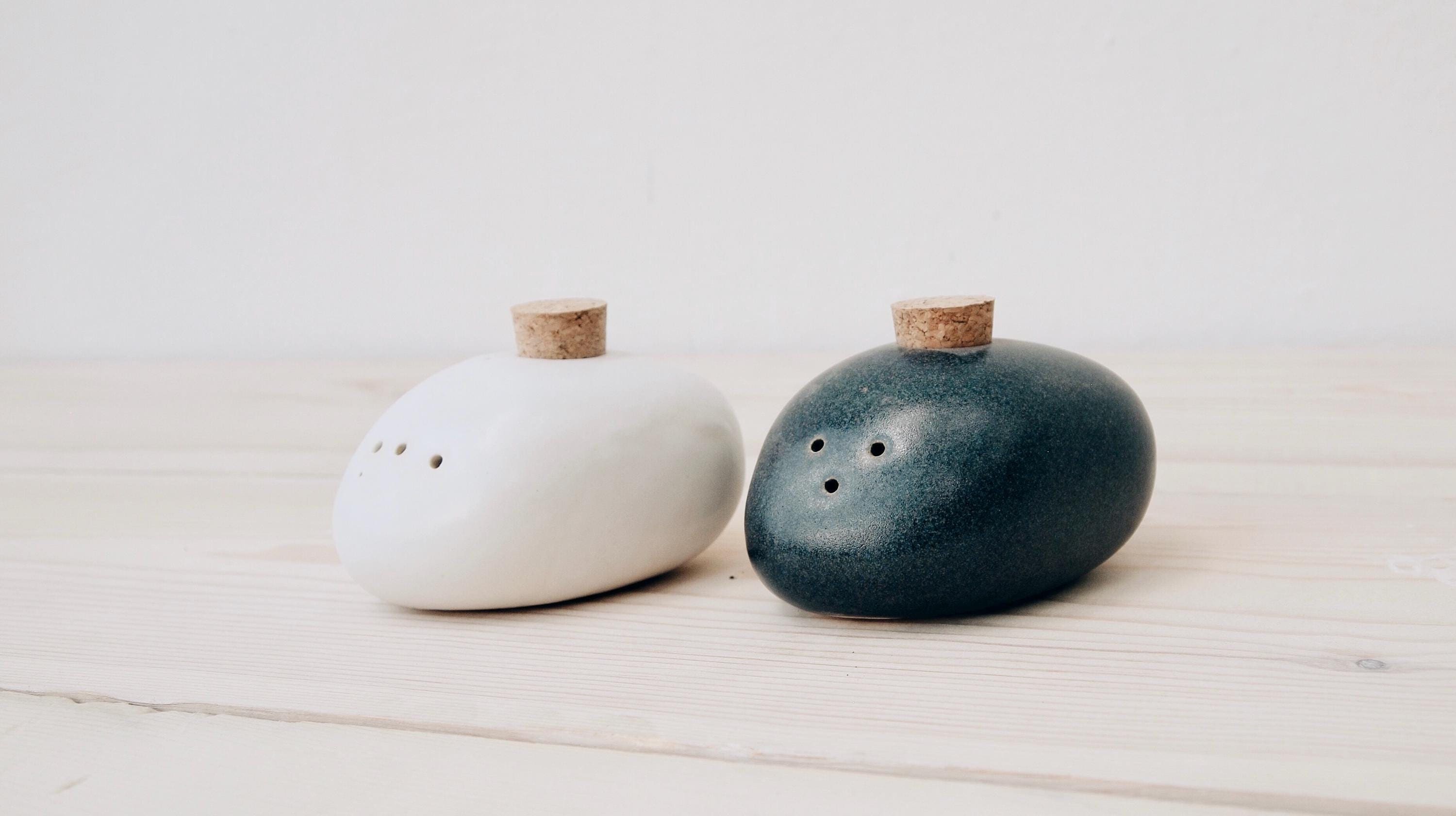 Handmade Ceramic Salt and Pepper Shakers | Pebble Design Salt and