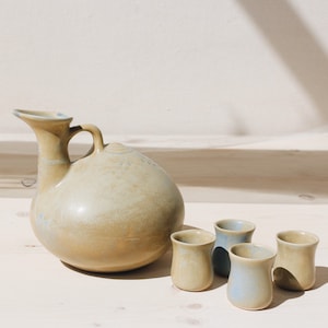 Ceramic Pitcher And Shot Glasses Set | Drinkware | Shot Glasses Ceramic | Handmade Pottery | Ceramic Set | Tableware | Alcohol Bottle Decor