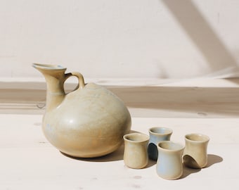 Ceramic Pitcher And Shot Glasses Set | Drinkware | Shot Glasses Ceramic | Handmade Pottery | Ceramic Set | Tableware | Alcohol Bottle Decor