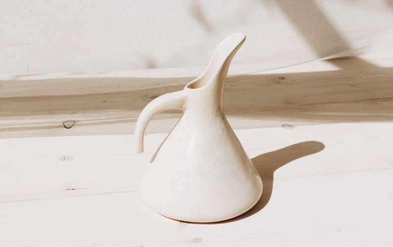 Ceramic Wine Pitcher Handmade Pottery Minimalist Drink Ware Ceramic Bar Ware Tableware Home Ceramics Beige