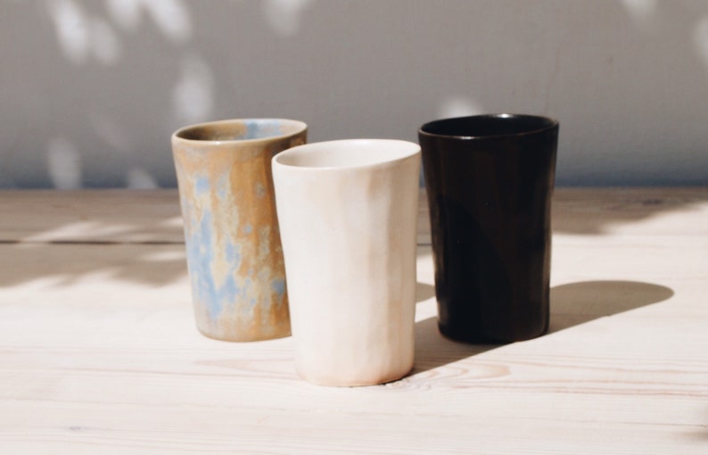 Ceramic Water Cup Set of 4 Ceramic Tumblers Handmade Pottery Stoneware Cup Drinkware Set Pottery Cup Greek Ceramics Water Cups image 1