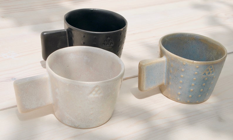 Ceramic Mug Set of 3 Mug with Dots Unique Pottery Mug Handmade Coffee Mugs Stoneware Ceramics Tea Mug Greek Ceramics Pottery image 5