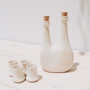 Ceramic Pitcher and Cups Set | Ceramics Handmade | Cycladic Sculpture | Ceramic Shot Glasses | Drink ware | Barware | Shot Glass | Tableware