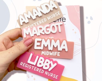 Personalised Work Name Badge, Name Badge for Work, Personalised Name Badge, Acrylic Name Badge, Pink Name Badge