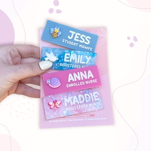 Personalised Work Name Badge with Animal Small Bee, Dove, Snail, Butterfly 3D Icon, Name Badge for Work, Personalised Name Badge