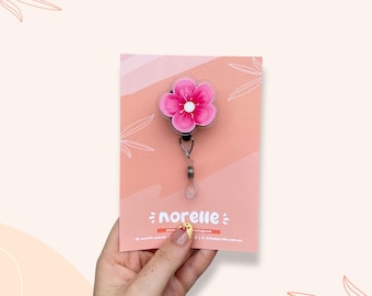 Pink Flower Nursing Badge Reel, Nurse Badge Reel, Badge Reel, Badge Reel Nurse, Retractable Badge Reel, Nurse Badge Reel