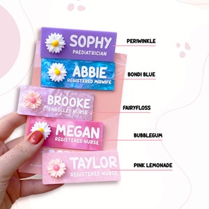 Personalised Work Name Badge with Daisy Flower White Pink 3D Icon, Name Badge for Work, Personalised Name Badge, Acrylic Name Badge image 3