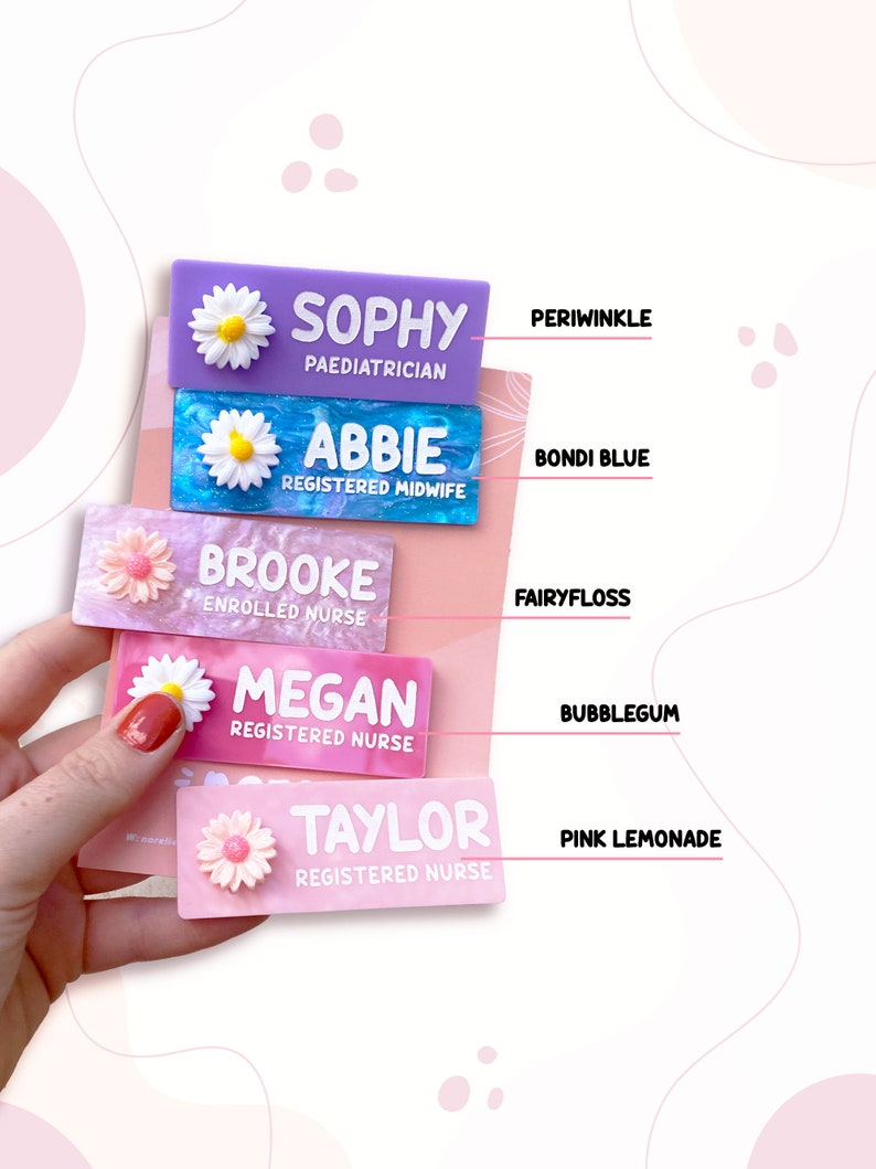 Personalised Work Name Badge with Daisy Flower White Pink 3D Icon, Name Badge for Work, Personalised Name Badge, Acrylic Name Badge image 3