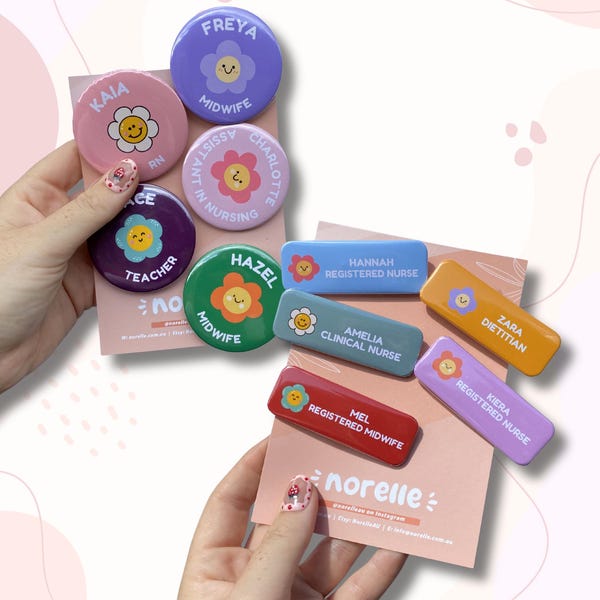 Badge nominatif personnalisé avec marguerite | Badge professionnel | Insigne d'infirmière | Badge nominatif avec fleur | Accessoire pour infirmière | Badge nominatif Australie