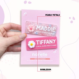 Personalised Work Name Badge with Daisy Flower White Pink 3D Icon, Name Badge for Work, Personalised Name Badge, Acrylic Name Badge image 4