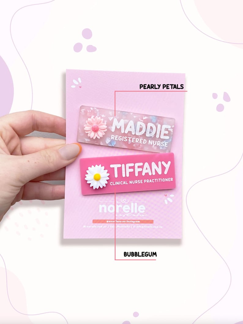 Personalised Work Name Badge with Daisy Flower White Pink 3D Icon, Name Badge for Work, Personalised Name Badge, Acrylic Name Badge image 4