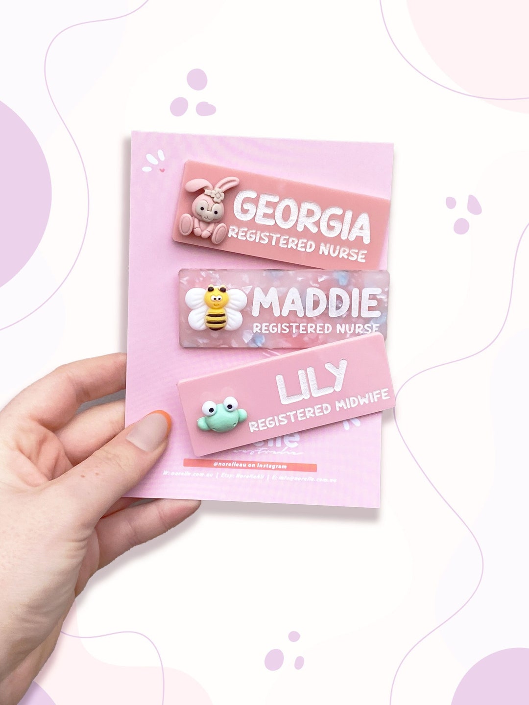 Personalised Work Name Badge With Animal Bunny, Bee, Frog 3D Icon, Name