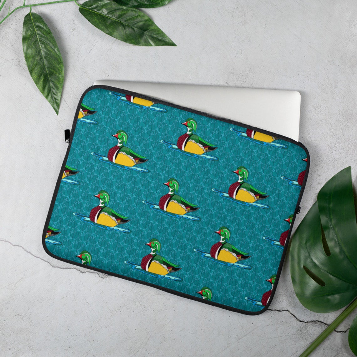 Laptop Sleeve Computer Zippered Case Wood Duck Design Cover Etsy
