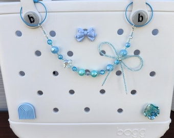 Bogg Bag Handle Bead Chain: Blue Teal Crystal Bow