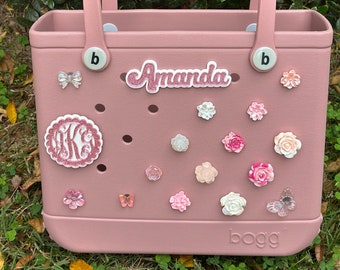 Personalized Glitter Bogg Bag Charm: Butterfly Monogram Beach Bag Tag