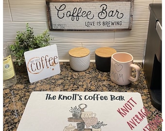 Personalized Coffee Bar Mat: Farmhouse Tiered Tray Decor