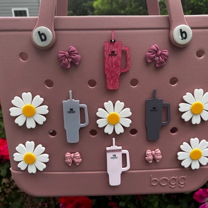 Bogg Bag, Cup Tumbler Bows Croquette Flowers Bogg Bag Charms, Bogg Bag Accessories, Bogg Bag Tags, Buttons, Pool Bag Charms, Beach Bag Tags