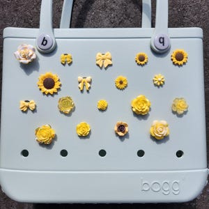 Yellow Bogg Bag Charms: Flowers, Bows, Smiley Faces